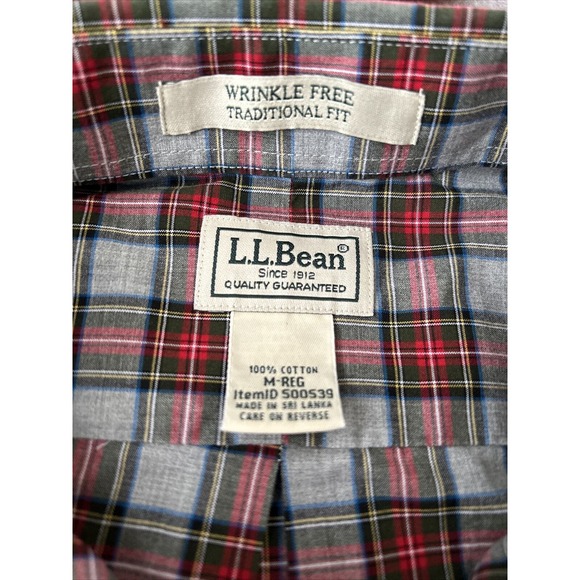 LL Bean Wrinkle Free Traditional Fit‎ Red Grey Plaid Long Sleeve Button Down M - Picture 4 of 7